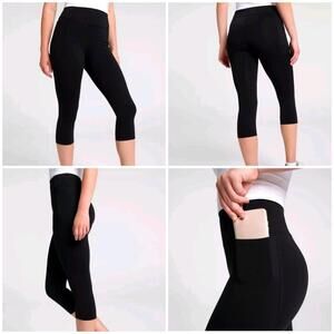 CALIA Powermove Collection H Knee Crop Leggings Pure Black Women's Small NWT